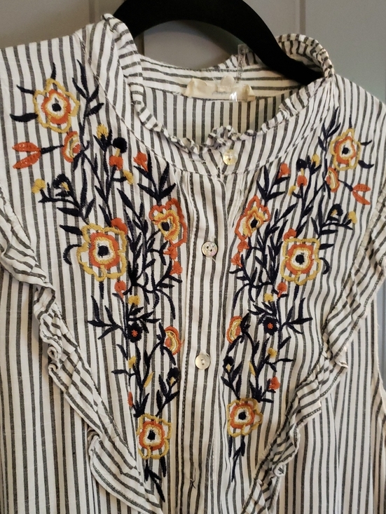 entro Dresses & Skirts - entro Striped Midi Dress with Navy, Yellow & Orange Floral Embroidery